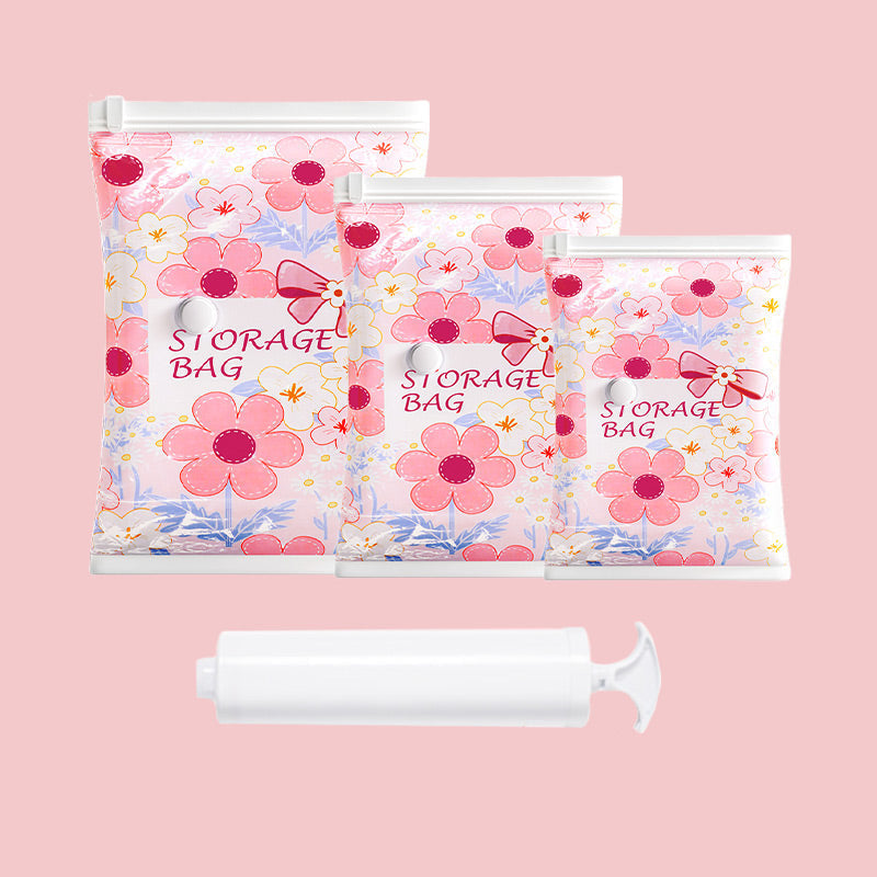 Arenzza space-saving vacuum storage bags for clothing and bedding, showcasing compressed items in a clear plastic bag.
