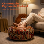 Arenzza multifunctional storage ottoman pouf in neutral fabric, showcasing its compact, versatile design for living room or bedroom.