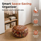 Arenzza multifunctional storage ottoman pouf in neutral fabric, versatile houseware and kitchen storage solution.