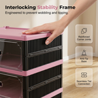 Arenzza foldable and stackable shoe cabinet with clear doors, showcasing organized shoes inside in a modern houseware setting.
