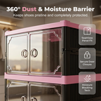 Arenzza foldable and stackable shoe cabinet with clear doors, designed for organized houseware and kitchen storage.