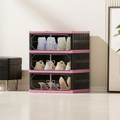 Arenzza foldable and stackable shoe cabinet with clear doors, showcasing organized shoes inside in a modern houseware and kitchen setting.