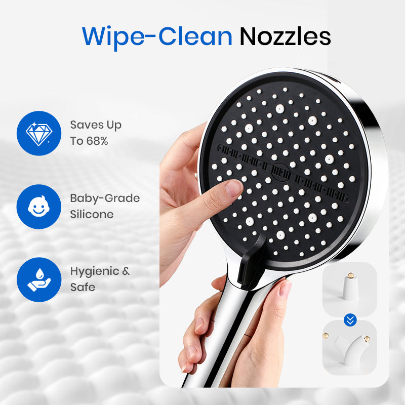 Arenzza high-pressure rainfall shower head with adjustable angle, easy-clean nozzles, universal fit, designed for refreshing showers.