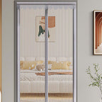 Arenzza heavy-duty magnetic screen door with self-sealing design, pet-friendly, easy to install, showing mesh and magnetic closures.