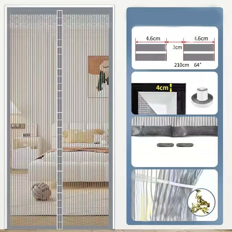 Aarenza heavy-duty magnetic screen door with self-sealing design, pet-friendly, installed on a door to keep bugs out and allow fresh air.