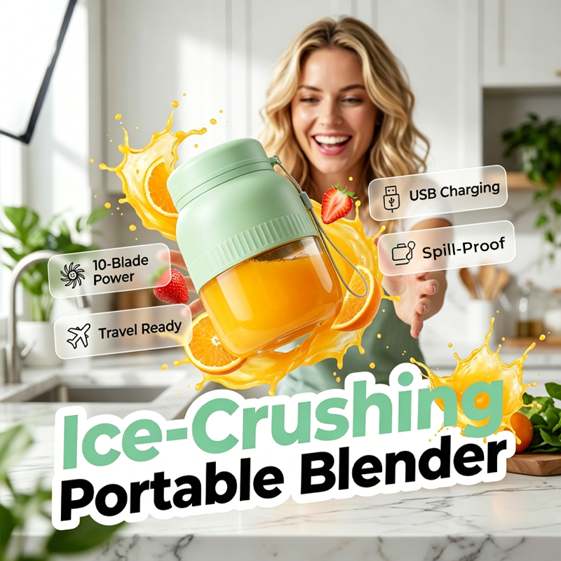Arenzza portable blender with dual lids and cups, compact houseware kitchen appliance for smoothies and drinks.