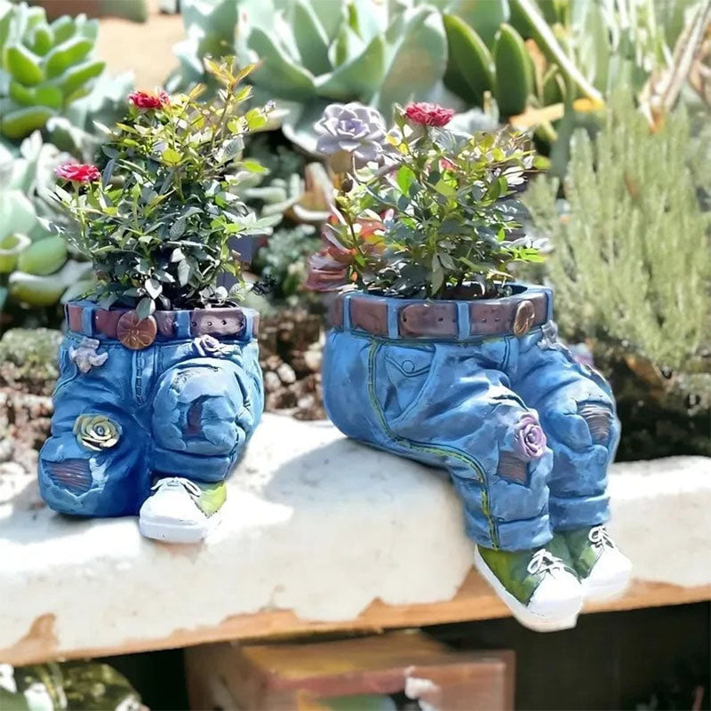 Arenzza 3D jeans-shaped flower pot in vibrant blue denim design, perfect for houseware and kitchen decor.