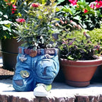 Aarenza 3D jeans-shaped flower pot for houseplants, featuring a creative denim design in a modern kitchen or home setting.