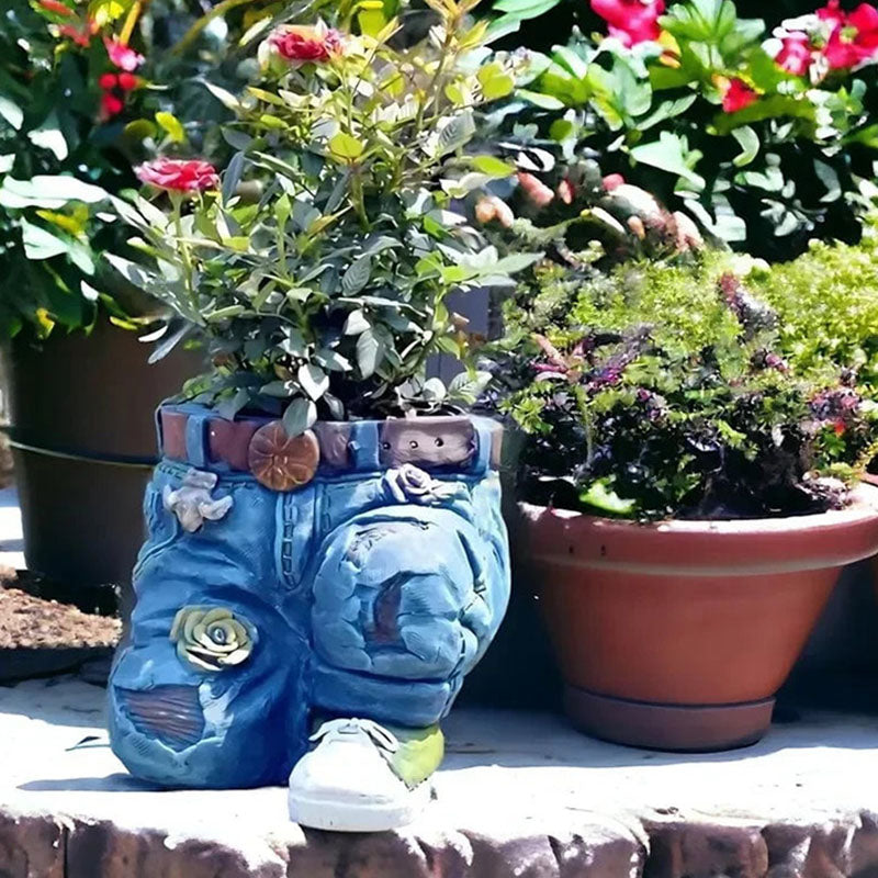 Aarenza 3D jeans-shaped flower pot for houseplants, featuring a creative denim design in a modern kitchen or home setting.