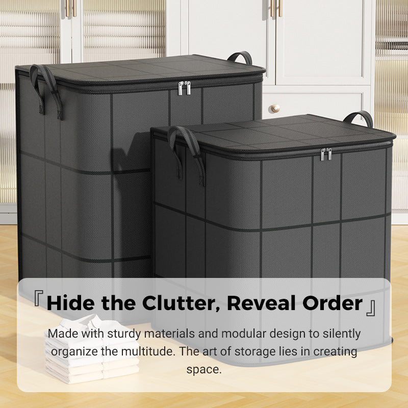 Arenzza dust-proof comforter and bedding organizer in a houseware and kitchen setting, showing the fabric cover and storage pockets.