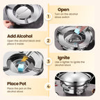 Arenzza windproof alcohol stove with pot, compact houseware kitchen tool for outdoor cooking and camping.