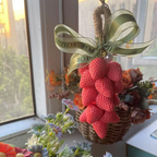 Arenzza artisan strawberry and grape cluster soap in a clear dish, showcasing its vibrant fruit-shaped design for houseware and kitchen use.