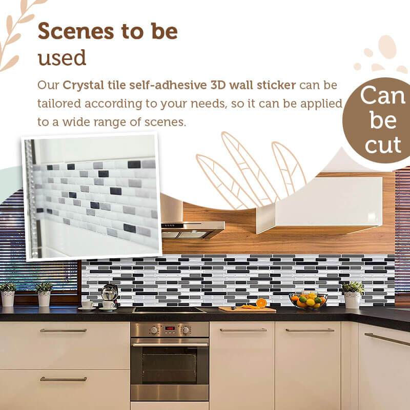 Arenzza crystal tile self-adhesive 3D wall sticker for home decor, showcasing a glossy, geometric tile design on a wall.