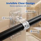 Arenzza heavy-duty self-adhesive rod support brackets for houseware and kitchen use, shown mounted on a wall holding a curtain rod.