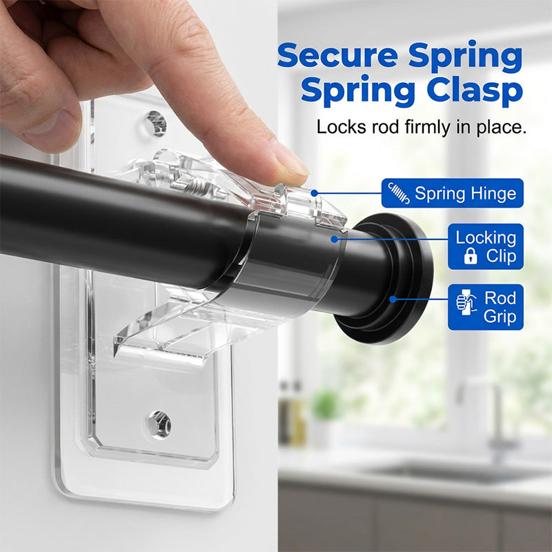 Arenzza heavy-duty self-adhesive rod support brackets for houseware and kitchen, showing close-up of brackets attached to a wall.