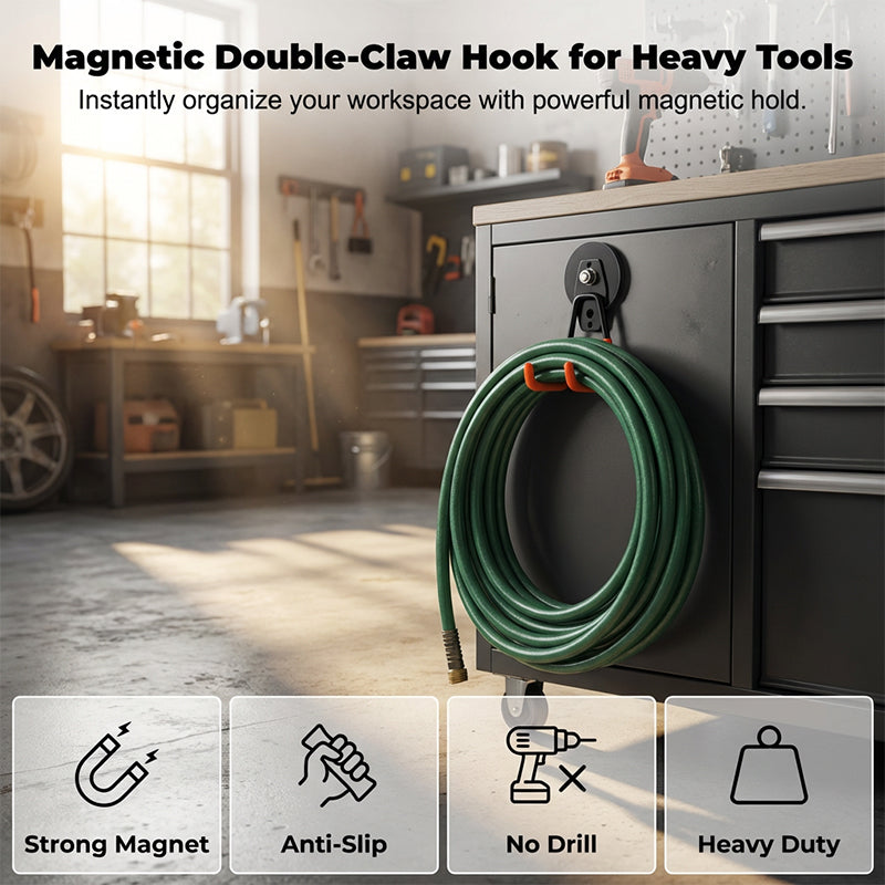 Arenzza heavy-duty magnetic double-claw hook attached to a metal surface, ideal for organizing kitchen and houseware items.