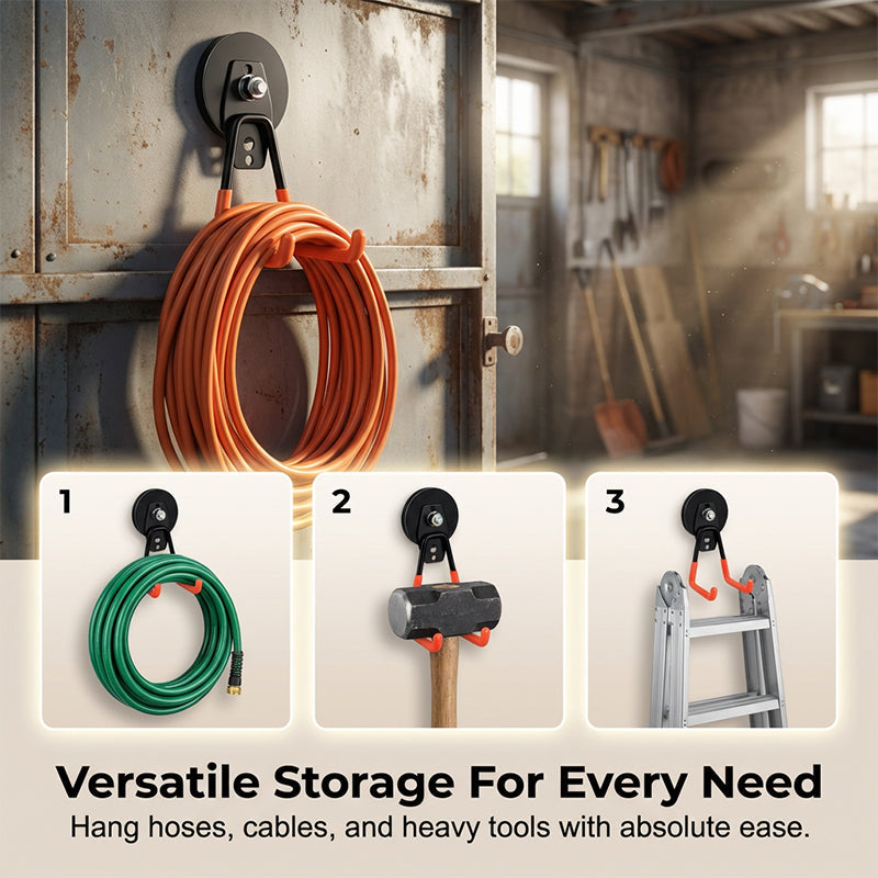 Arenzza heavy-duty magnetic double-claw hook attached to a metal surface for kitchen or houseware organization.