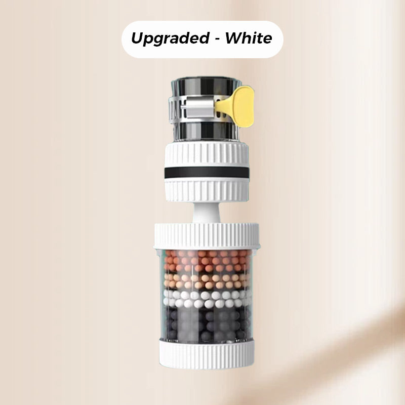 Arenzza faucet filter attached to a kitchen tap, demonstrating water filtration for improved tap water quality.