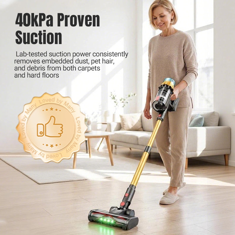 Arenzza cordless lightweight handheld vacuum cleaner for housework, shown in a clean, modern kitchen setting.