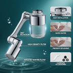 Arenzza 1080° rotating faucet extender aerator attached to kitchen faucet for improved water flow and flexibility.
