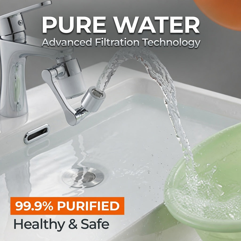 Arenzza 1080° rotating faucet extender aerator attached to a kitchen sink faucet for improved water flow and flexibility.