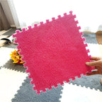 Arenzza plush patchwork foam floor mat with colorful quilted design, ideal for houseware and kitchen spaces.