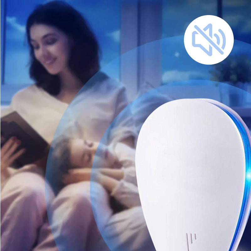 Arenzza ultrasonic pest and insect repeller, silent houseware and kitchen device for pest control, with a white compact design.