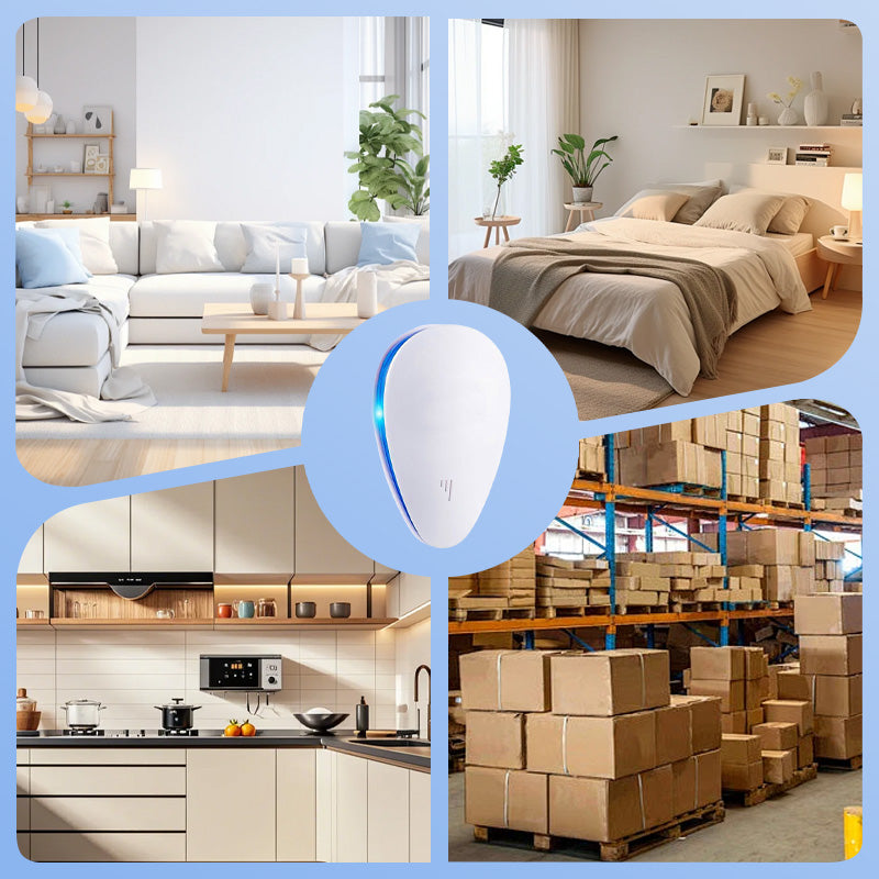 Arenzza ultrasonic pest repeller in a home setting, designed to repel insects silently using multi-functional ultrasonic technology.