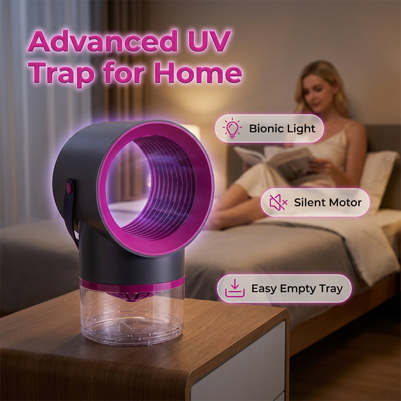 Arenzza 360° UV Light Mosquito Trap for home use, with a sleek black design and UV light grid for insect trapping.