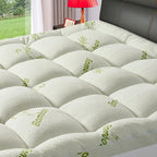 Arenzza bamboo viscose twin size mattress topper with quilted 1200 GSM filling, extra thick, fitted pillow top for comfort and back pain relief.