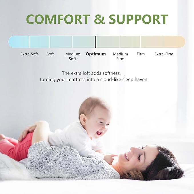 Aarenza bamboo twin size mattress topper with quilted, extra thick design, showing its soft, padded surface for comfort.