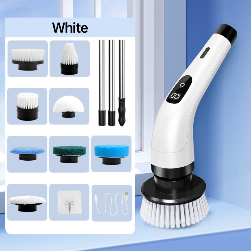 Arenzza 9-in-1 electric cleaning brush for home, with multiple brush heads for versatile household and kitchen cleaning tasks.