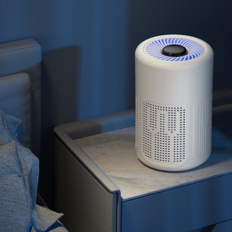 Arenzza compact home air purifier in white, showing a sleek design ideal for allergy relief, dust, and pet hair removal.