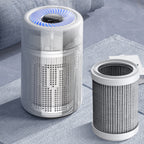 Arenzza compact home air purifier in white with digital display, designed for allergy relief, dust, and pet hair removal.