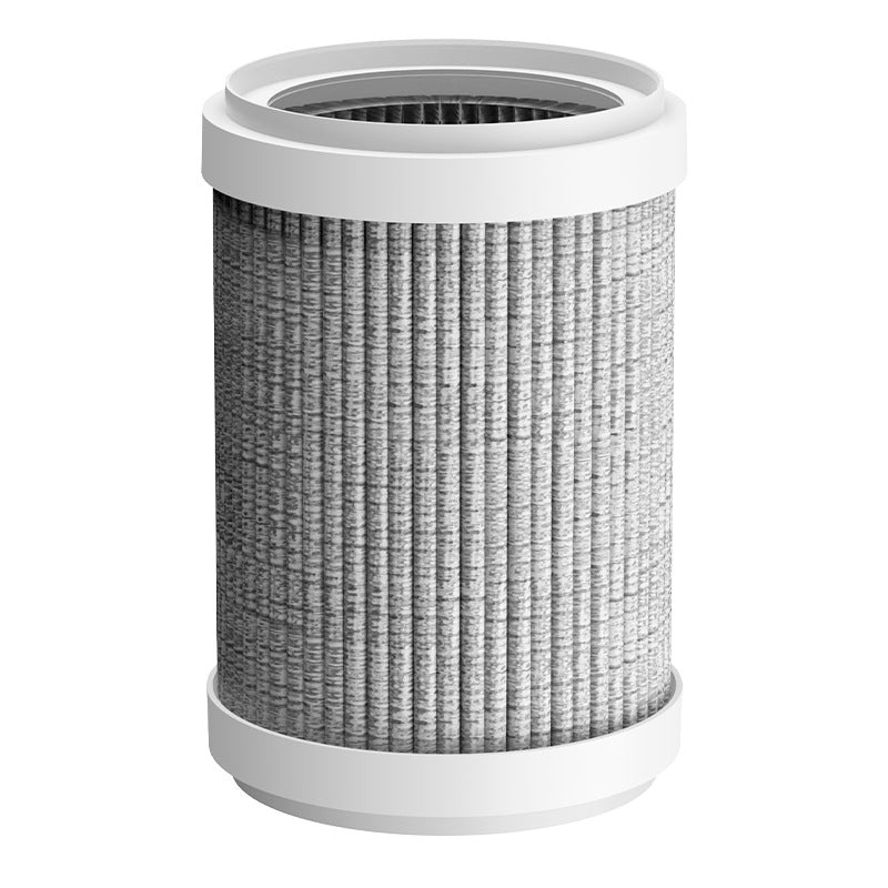 Arenzza compact home air purifier in white, showing air intake and filter, designed for allergy relief and dust removal.