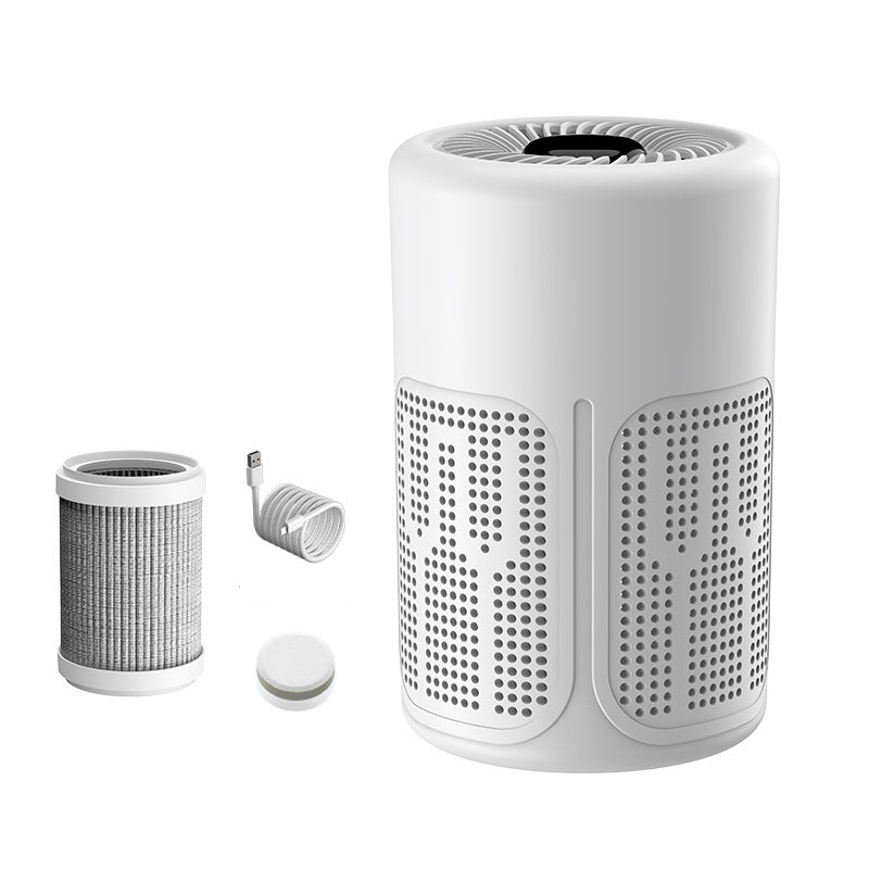 Arenzza compact home air purifier with sleek design, showing air intake and filter, ideal for allergy relief and pet hair removal.