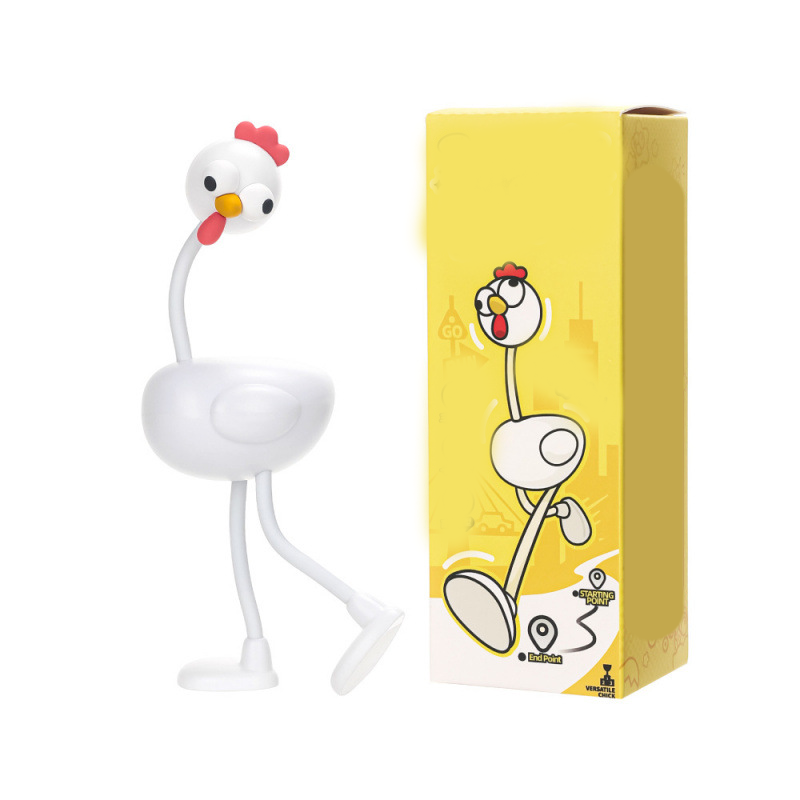 Aarenza flexible poseable chicken desktop lamp in vibrant yellow with adjustable neck and cartoonish design for houseware and kitchen use.