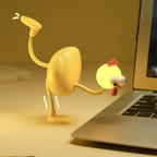 Aarenza flexible poseable chicken desktop lamp, houseware and kitchen decor, with a vibrant, whimsical chicken design on a desk surface.