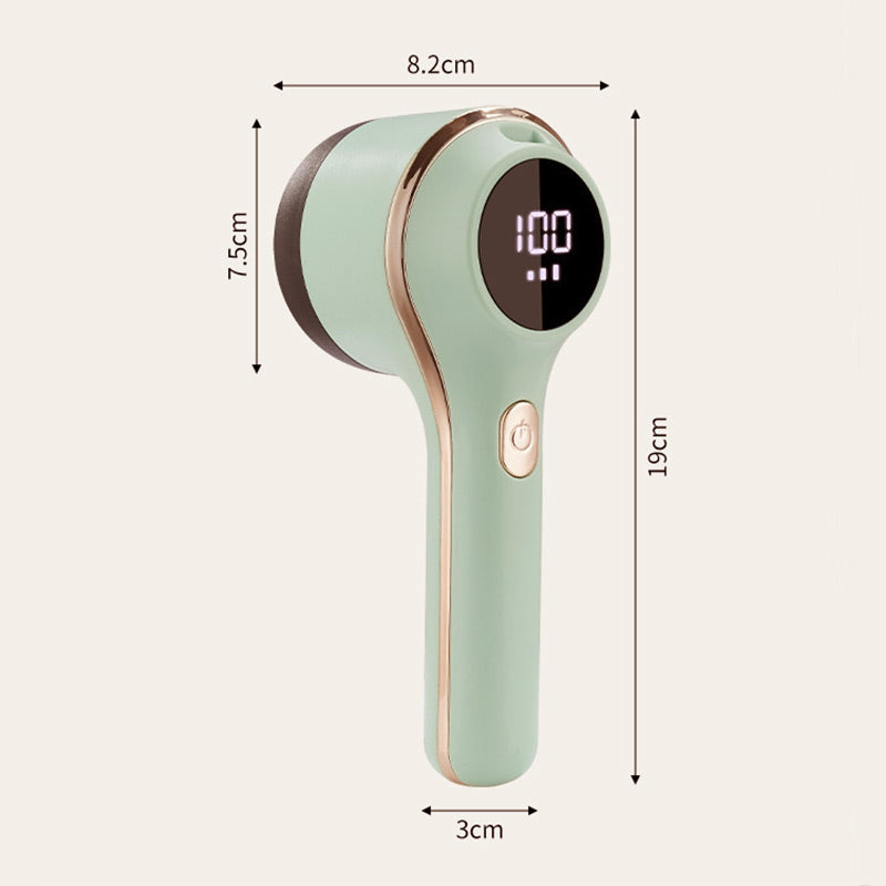 Arenzza digital display fabric lint remover with three speed settings, compact houseware tool for removing lint from clothing.
