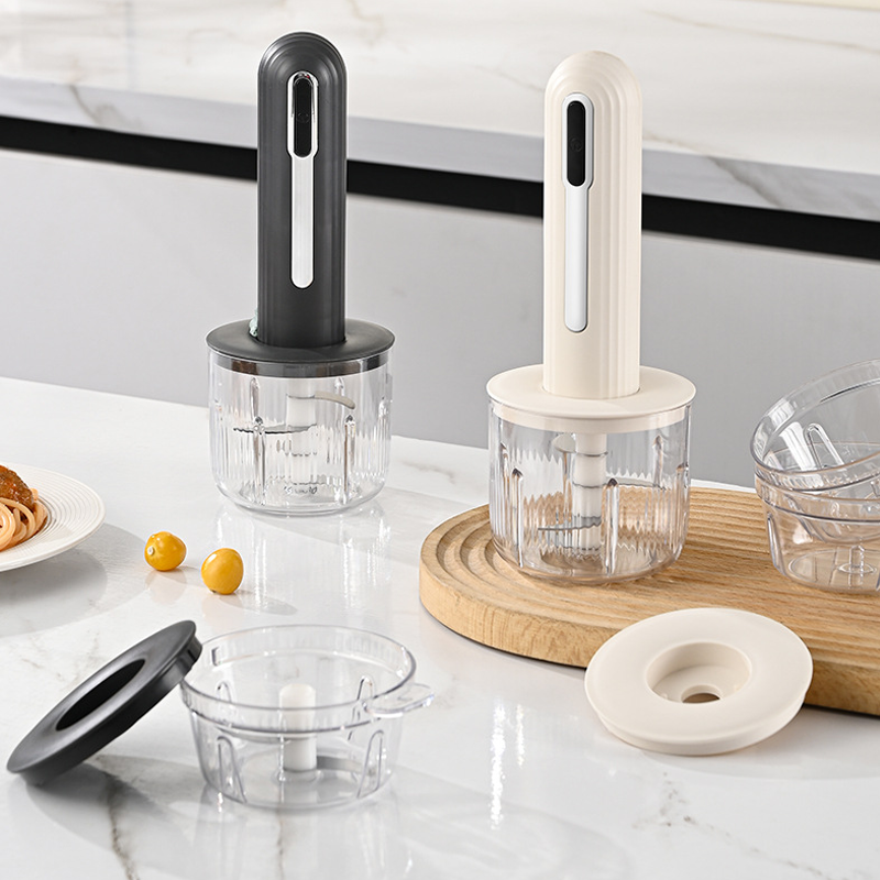 Arenzza home use wireless electric meat grinder with stainless steel components and compact design for kitchen use.