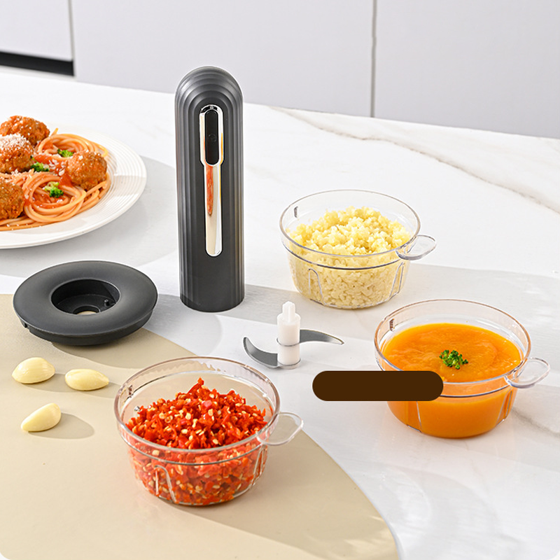 Arenzza wireless electric meat grinder for home use, shown with stainless steel grinding attachments and compact design.