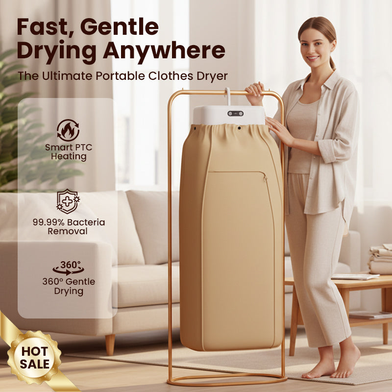 Arenzza portable 600W PTC heating clothes dryer in houseware and kitchen, showing compact design and heating vents.