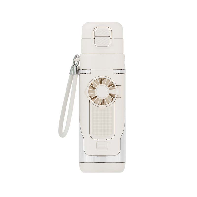 Arenzza portable cooling fan water bottle in a sleek design, showing the bottle with built-in fan and water reservoir for on-the-go cooling.