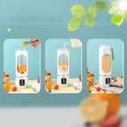 Arenzza portable cordless juicer with a sleek design, featuring a transparent container and power button, ideal for fresh juice on the go.