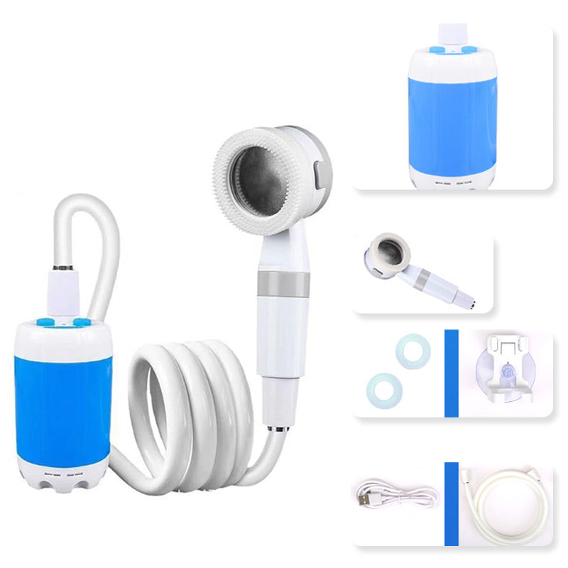 A portable camping shower with water pump, compact houseware and kitchen essential from Arenzza for outdoor hygiene.