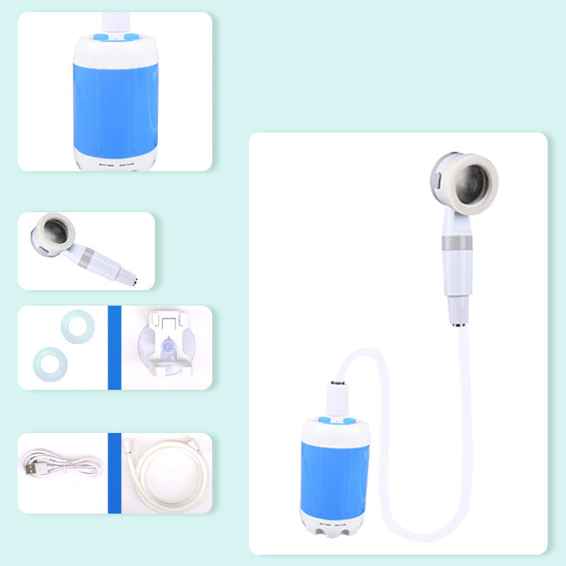 Aarenza portable camping shower with water pump, compact houseware and kitchen water device, featuring a handheld showerhead and water tank.