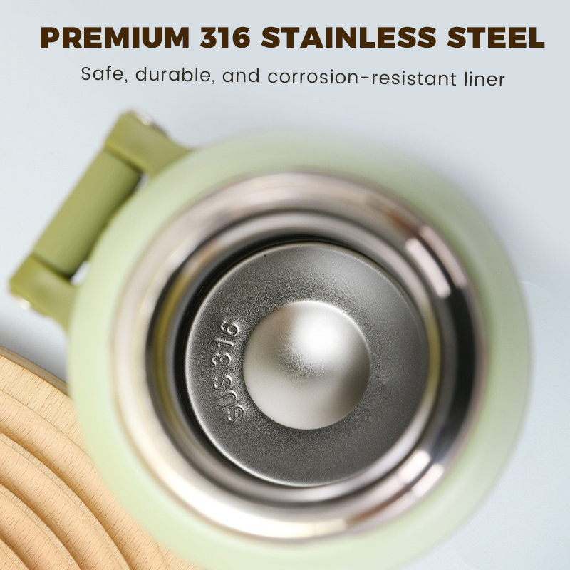 Arenzza stainless steel vacuum-insulated bottle with a lidded cup, designed for houseware and kitchen use, showing sleek metallic finish.
