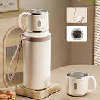 Arenzza stainless steel vacuum-insulated bottle with lidded cup, durable houseware for hot and cold beverages in kitchen or outdoor use.
