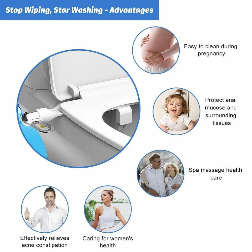 Arenzza dual nozzle bidet washer with self-cleaning feature, easy installation, designed for improved bathroom hygiene.