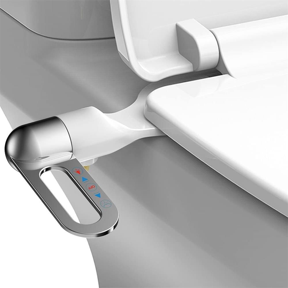 Arenzza dual nozzle bidet washer with self-cleaning feature, mounted on a bathroom toilet for hygiene upgrade and easy installation.